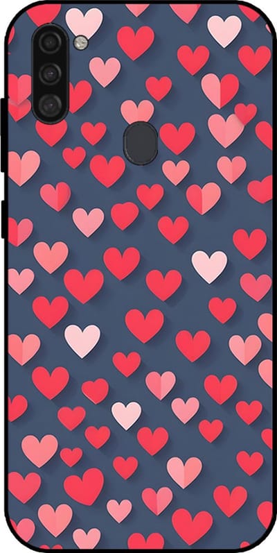 Smartphonica Telefoonhoesje Geschikt voor Samsung Galaxy A11 met Roze en Rode Hartjes Opdruk - TPU Backcover Case With Rosé and Red Heart Design geschikt voor Samsung Galaxy A11