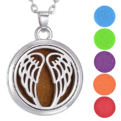 Gedenksieraad - Ketting met Medaillon met Engel Vleugels – Ronde Hanger 30MM met Geurpads – Aromatherapie Geurketting Sieraad