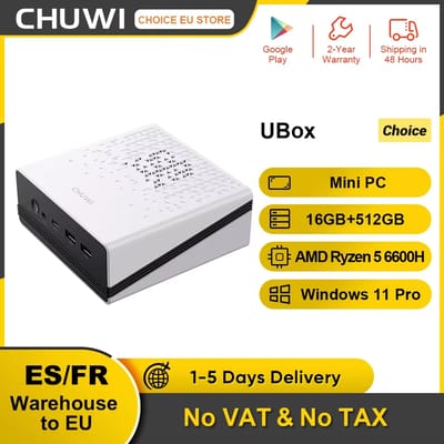 CHUWI UBox Mini PC AMD Ryzen 5 6600H 16GB DDR5 512GB SSD Windows 11 Pro 4K 144Hz Decording WiFi 6 BT 5.2 Verleng M.2 1T*2 650g 6600H 16GB 512GB