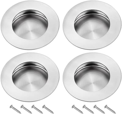 Dailygoods- Schuifdeurgreepbehuizing 4x - Roestvrij Staal 304 - Verzonken Handgreep - Elegante Look - Buitendiameter 60 mm - Inbouwdiepte 15 mm - Deurgreep
