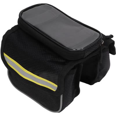 Sac de Cadre de Vélo Tissu Nylon 600D Film TPU Sensible Bandes Réfléchissantes Double Fermeture Éclair Résistant aux Chocs Sac de Téléphone de Vélo jaune