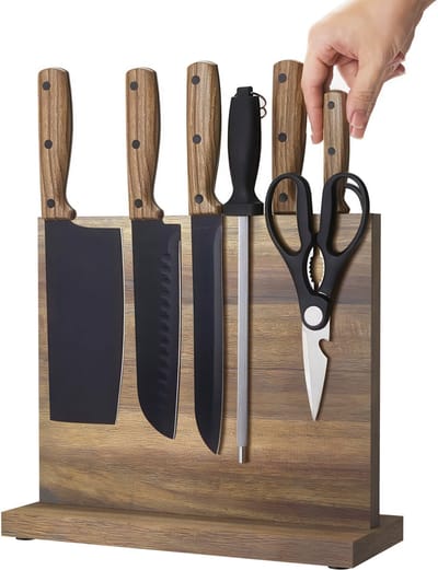 YONO Messenblok Magnetisch Hout - Zonder Messen - Dubbelzijdig Messenmagneet Staand - Messenhouder - Bruin