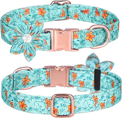 Hondenhalsband met Bloemenmotief en Strass - Verstelbare Hondenhalsband voor Kleine, Middelgrote en Grote Honden