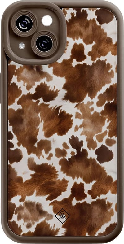 Casimoda® hoesje - Geschikt voor iPhone 14 - Cowhide Chic - Effen telefoonhoesje met lensbescherming - Siliconen/TPU - Backcover - Bruin/beige