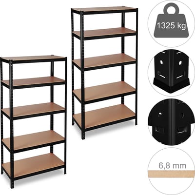 2 x stellingkast 180x90x45 - opbergrek tot 1325 kg - magazijnrek - zwart
