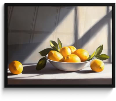 Poster in lijst - Fotolijst 70x50 cm - Posters - Citroenen - Stilleven - Geel - Posterlijst zwart - Decoratie - Wanddecoratie woonkamer - Muurdecoratie slaapkamer