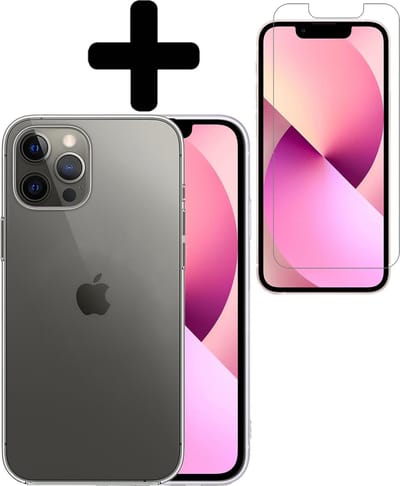 Hoesje - Met Screenprotector - Geschikt voor Apple iPhone 13 Pro - Sterk & Shockproof - Back Cover - Siliconen Case - Telefoon Hoes - Telefoonhoesjes - Transparant
