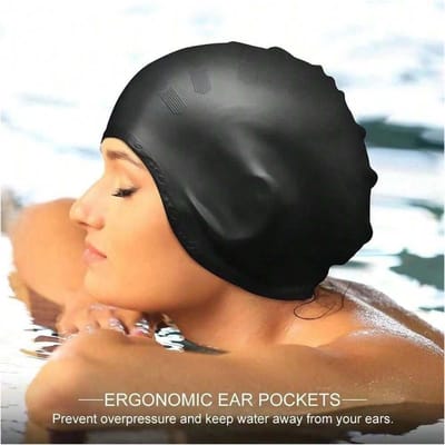 Bonnet de bain en silicone pour protection des oreilles, Adulte Unisexe Élastique Confortable Non Serré, Bonnet de bain pour cheveux longs, Grande taille Sil one-size