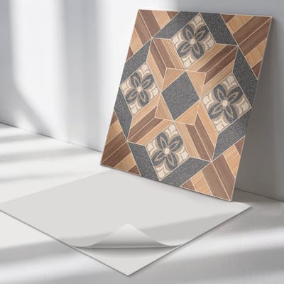 Wallfluent Vinyl Tegels - Patroon met Bloemmotieven Vloer Tegels PVC - 30 cm x 30 cm - Bruin PVC Tegels - Set van 9 - Vierkant PVC Tegels - Texturen Plaktegels - Zelfklevende PVC Tegels - Plaktegels Keuken en Badkamer