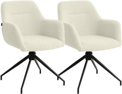CLP Merlinda Set van 2 Eetkamerstoelen - Draaibaar 360° - Gestoffeerd met Armleuningen - Comfortabele Fauteuil - Teddy Stof/creme