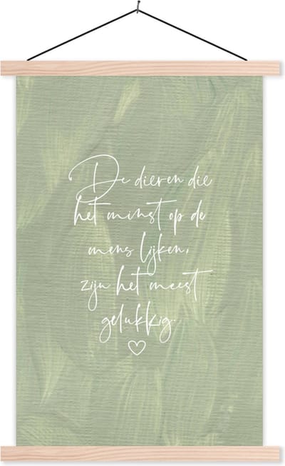 Posterhanger incl. Poster 40x60 cm - Schoolplaat - Quotes - Spreuken - Dier - Dieren die het minst op de mens lijken - Textielposter - Blanke latten