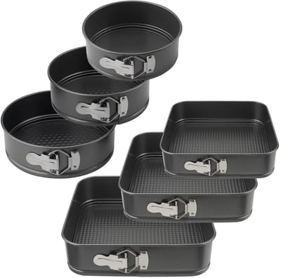 Dailygoods- Springvormen Set - 3 Ronde/3 Vierkante - Antiaanbaklaag - Hefbodem - Koolstofstaal - 16/18/20/22 cm - Bakvormen