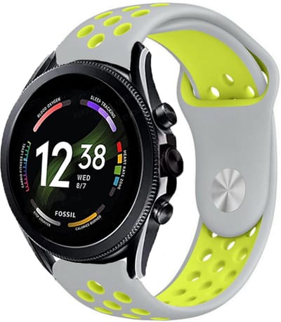 Strap-it Siliconen sport bandje - geschikt voor Fossil Gen 6 44mm / Gen 5 / Gen 5e 44mm - grijs/geel