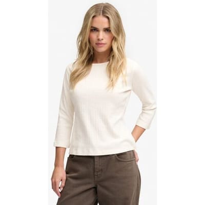Superdry Athletic Essentials Pointelle Halve Mouw Top White Grootte: 42