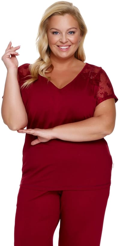 Doctor Nap Pyjama Dames Viscose Volwassenen Korte Mouw Lange Broek Burgundy Red PB.7259 38 / M