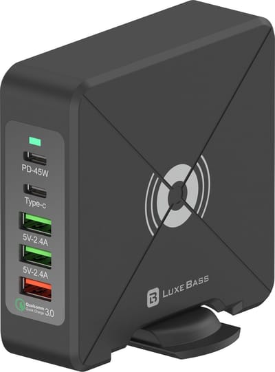 75W 5-poorts Multi USB C 45W PD-oplader Snel opladen QC3.0 Geschikt voor: Type C Snel opladen reisadapter met desktop-draaistandaard Geschikt voor: iPhone/iPad/Android, smartphones, compatibel met veel modellen