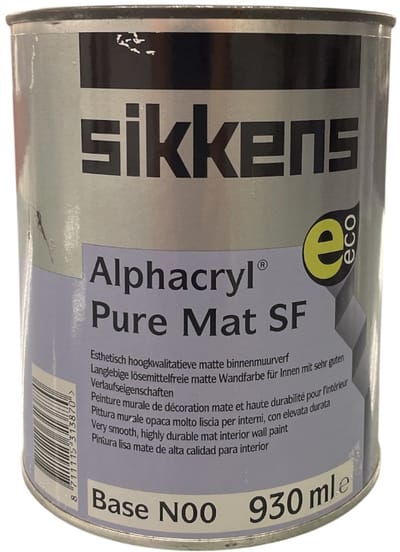 Sikkens Alphacryl Pure Mat SF - Prachtige matte binnenmuur verf - Perfecte vloei en schropvast - 1 L - RAL 9005 Zwart