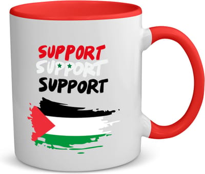 Akyol - support palestina koffiemok - theemok - rood - Palestina - mensen die liefde willen geven aan palestina - degene die van palestina houden - supporten - oorlog - verjaardagscadeautje - gift - geschenk - kado - 350 ML inhoud