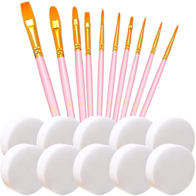 10 professionele acrylpenselen met 10 make-upsponzen, kunstenaarskwastenset, voor gezicht, lichaam, gouache, olie, Halloween, carnaval, cosplay-feestjes