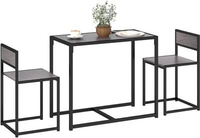 Homcom Eettafelset-Metaal, MDF-90L x 47B x 76H cm-Grijs
