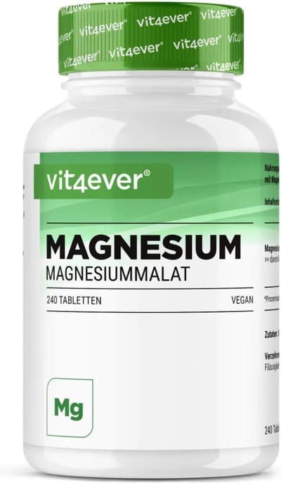 Magnesiummalaat - 240 tabletten met 1000 mg - Hooggedoseerd magnesiummalaat - Hoge biologische beschikbaarheid - Zonder ongewenste toevoegingen - Veganistisch