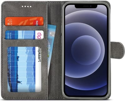 LC.IMEEKE Portemonnee Book Case Hoesje Grijs Geschikt voor Apple iPhone 12 / 12 Pro
