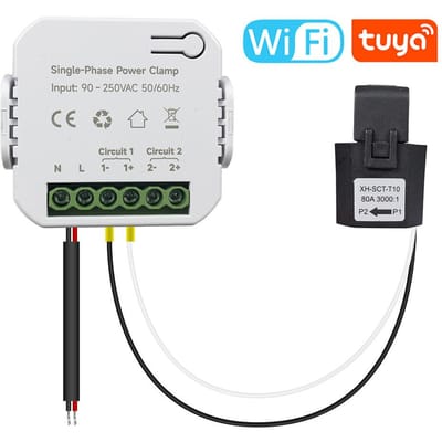 Tuya Wifi Eenfase Energiemeter 80A met Stroomklem Mobiele App Kwh Stroomverbruik Monitor PC311-1-W-TY & 1 CT veelkleurig