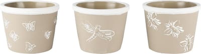 Dekoratief | Bloempot m/libelle/bloemen, grijs/wit, cement, 13x13x11cm, set van 3 stuks | A250455