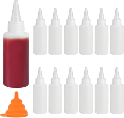 Famanu – Knijpfles set van 12, 100 ml, kunststof doseerflessen voor sauzen en oliën