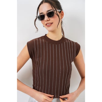 Kraagloze Slim Fit Versierde Blouse