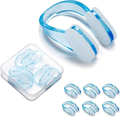 Zwemaccessoires met opbergtas, niet-slip neusclip voor training, neusbescherming en zwemtraining, 6 stuks