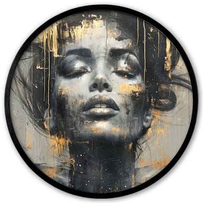 Poster in lijst Rond - Fotolijst 40x40 cm - Posters - Vrouw - Kunst - Goud - Abstract - Glamour - Ronde posterlijst zwart - Decoratie - Wanddecoratie woonkamer - Muurdecoratie slaapkamer