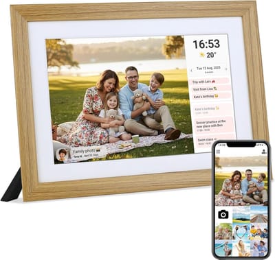 Digitale fotolijst 10.1 inch WiFi – Smart Calendar – Touchscreen – 32GB opslag – Houten frame