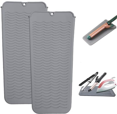 2 stuks - Warmte-isolerende pads voor stijltangen - Draagbare make-up pads - Siliconen warmte-isolerende pads voor stijltangen - Opbergtas om verbranding door krultangen te voorkomen - Geschikt voor krultangen, stijltangen en stijltangen (grijs)