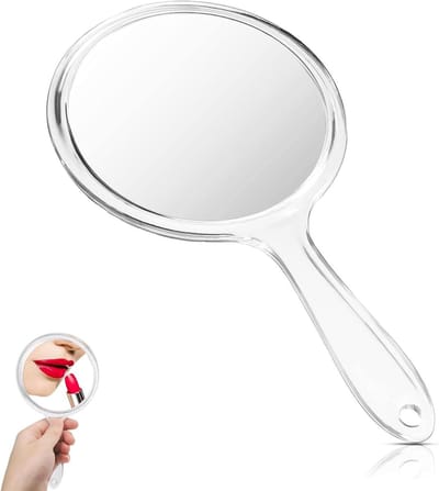 Handspiegel Dubbelzijdig - Make-up spiegel - Dagelijkse verzorging - Met 3x vergroting - 27 cm - Wit