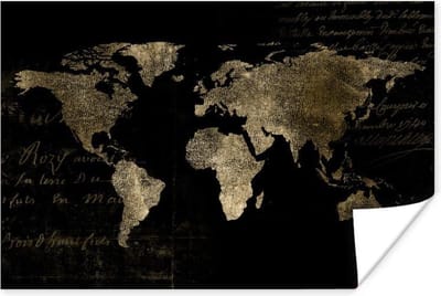 Poster Wereldkaart - Goud - Vintage - 30x20 cm