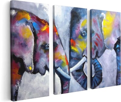 Artaza Canvas Schilderij Drieluik Twee Getekende Olifanten - Abstract - 120x80 - Foto Op Canvas - Canvas Print