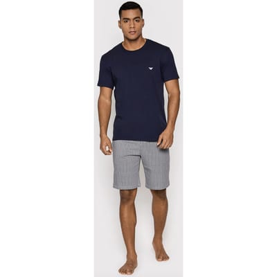 Emporio Armani - Maat XL - Pattern Mix Mannen Shortama - Marin Vertical Stripe