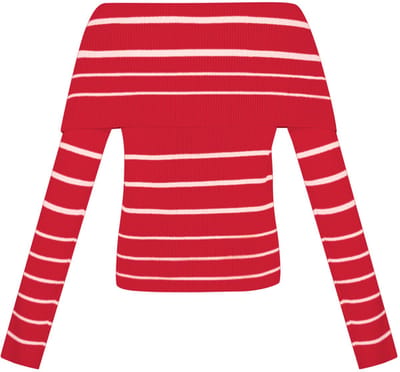 Elegante Viscose Gebreide Trui met Off-Shoulder Snit - Rood - Maat S/M