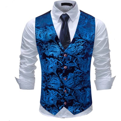 Slim-fit gilet met print, enkele rij knopen, blauw