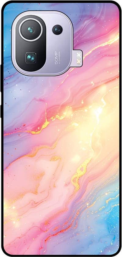 Smartphonica Telefoonhoesje Geschikt voor Xiaomi Mi 11 Pro met Regenboog Glitter Marmer Opdruk - TPU Backcover Case Rainbow Glitter Marble Design geschikt voor Xiaomi Mi 11 Pro