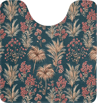 WC mat met uitsparing 55x60 cm - Antislip - Botanisch - Patroon - Blauw - Toiletmat met uitsnijding - Vloermat - Douchemat - Toilet tapijt - Toiletmatten