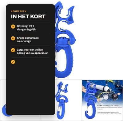 Dailygoods- Slanghouder Dubbel - Roestvrij Staal - Voor 2 Slangen - Eenvoudig Opklikbaar - Duikuitrusting - Bescherming en Stabiliteit - Duikaccessoire