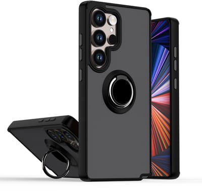 Casemania Hoesje Geschikt voor Samsung Galaxy S26 Ultra - Zwart - Ring Stand Matte Armour Back Cover - Kickstand Backcover Telefoonhoes