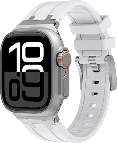 Siliconen bandje - geschikt voor Apple Watch 1/2/3/4/5/6/7/8/9/10/11/ SE (1,2,3) met maat 38 mm / 40 mm / 41 mm en 42 mm (Watch 10/11) - wit-zilver