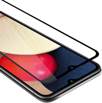 Cadorabo Screenprotector geschikt voor Samsung Galaxy A02s Volledig scherm pantserfolie Beschermfolie in TRANSPARANT met ZWART - Gehard (Tempered) display beschermglas in 9H hardheid met 3D Touch