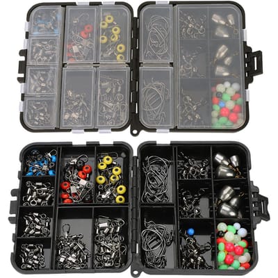 Kit d'accessoires de pêche 160 pièces, hameçons jig, émerillons et perles avec boîte de pêche