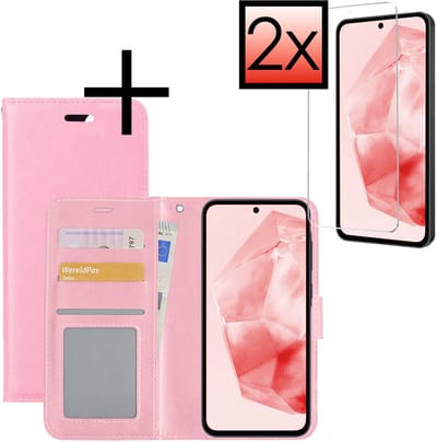 Hoesje - Met 2x Screenprotector - Geschikt voor Samsung Galaxy A36 - Luxe Pasjeshouder - Bookcase Portemonee - Flip Case - Kunstleer Book Case - Flipcase Hoes - Book Cover - Walletcase - Portemonneehoes - Lichtroze
