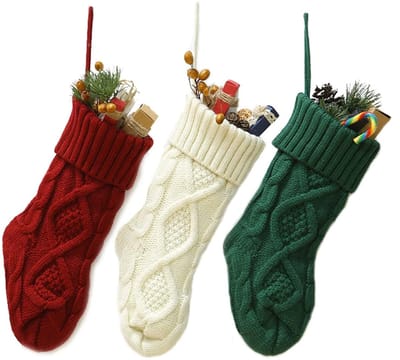 QTTVBTNA Grote kerstsokken – 46 cm – Kerstcadeautassen & Kerstdecoraties - Rood, groen, wit - 3 stuk