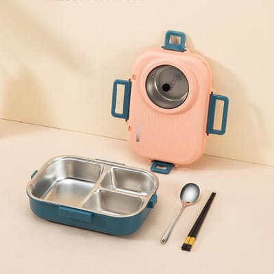 RVS Lunchbox Lekvrij Studenten 3 Roosters Isolatie Vershoudbakje Servies Met Soepkom Draagbare Lunchboxen 3&1100ml&2